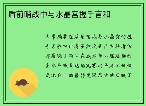 盾前哨战中与水晶宫握手言和